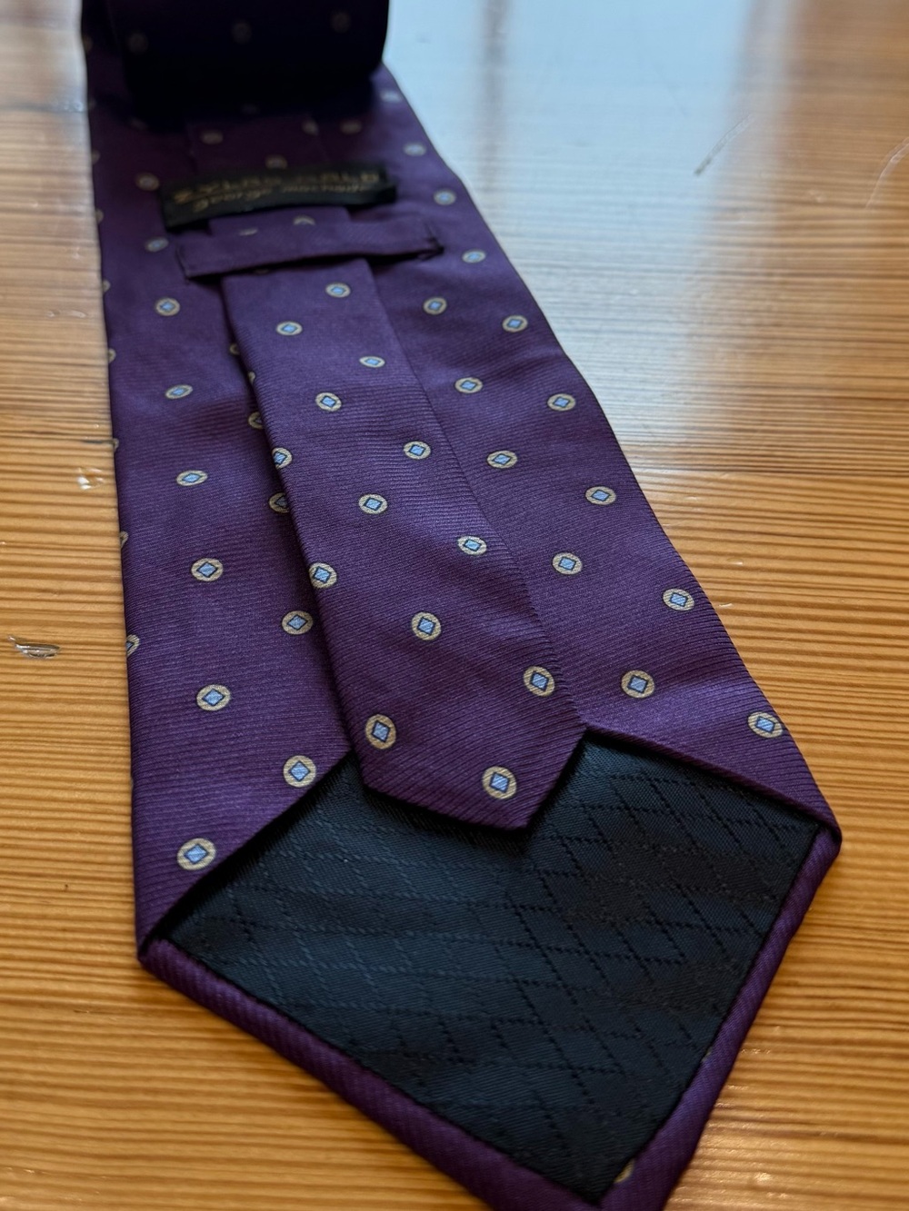 Vintage Zylos Solo George Machado 100% Silk Tie Purple Geometric Made USA